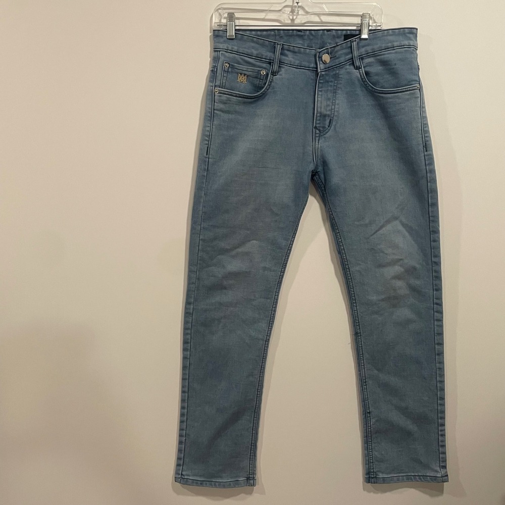 Amiri Mens Light Wash Slim Fit Denim Jeans Blue Size 32(33x29) Logo Embroidered